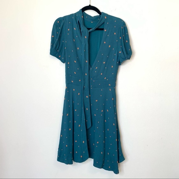 Free People Abbie Printed Mock Neck SS Mini Dress 4 - Picture 3 of 16